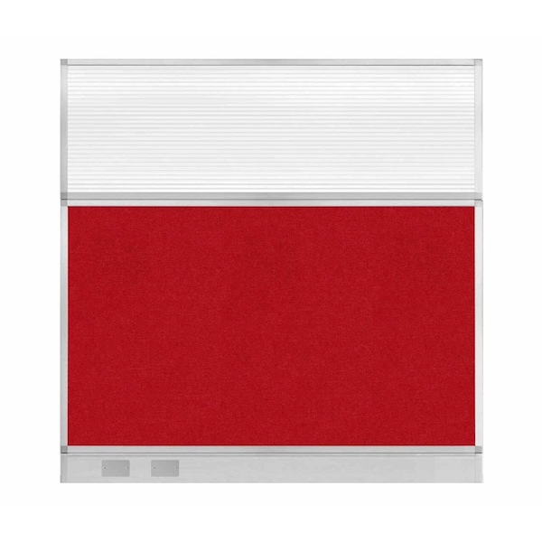 Hush Panel Configurable Cubicle Partition 6' x 6' Red Fabric Clear Fluted Window w/ Cable Channel